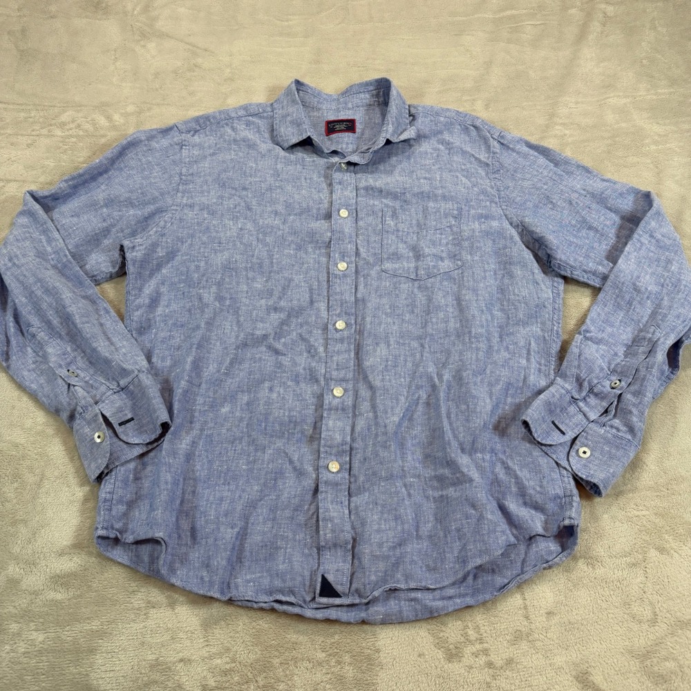UNTUCKit Mens Medium Vin Santo Blue Linen Long Sleeve Button Down Shirt 35367